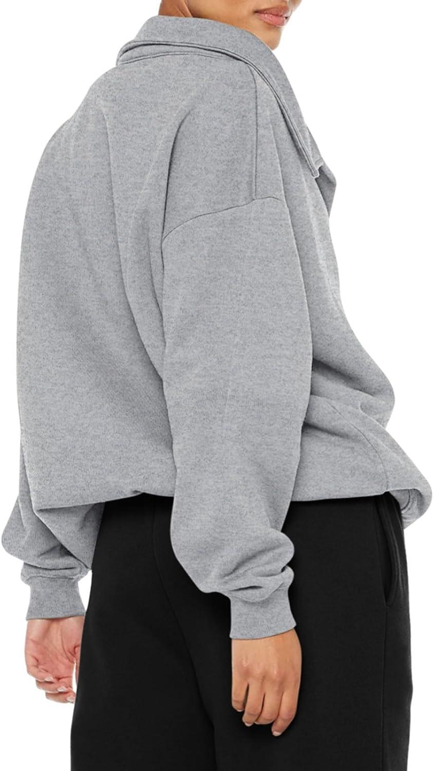 imageREORIA Womens Oversized Sweatshirts Fleece V Neck Pullover Tops Casual Comfy Fall Trendy Clothes 2024Light Grey