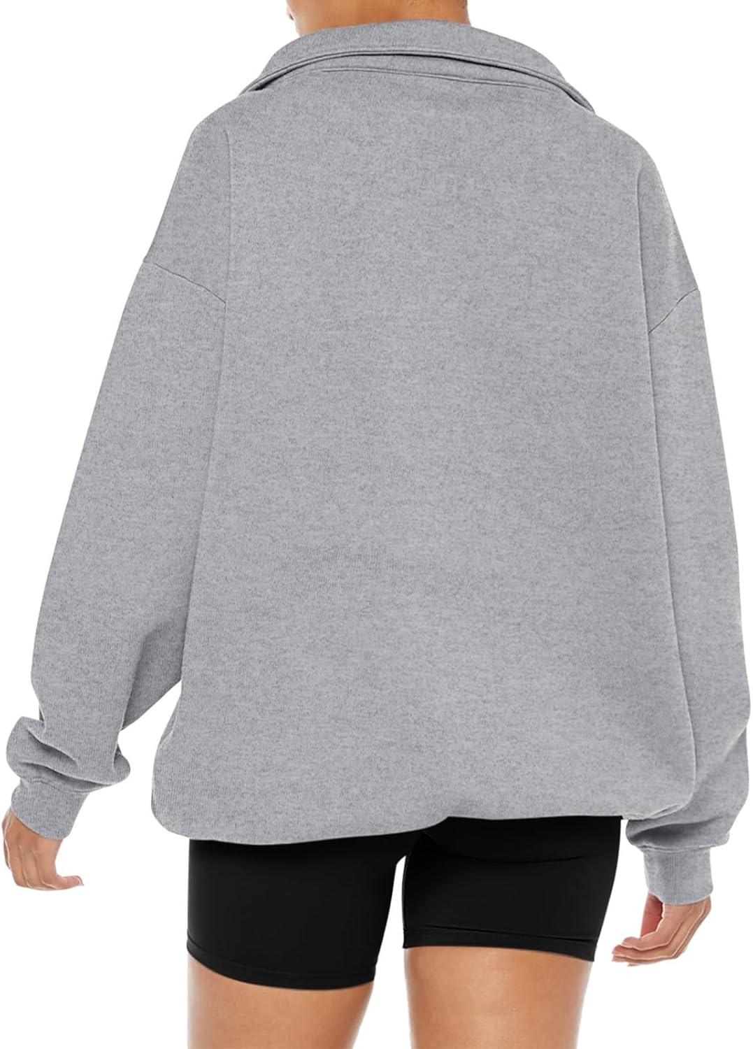 imageREORIA Womens Oversized Sweatshirts Fleece V Neck Pullover Tops Casual Comfy Fall Trendy Clothes 2024Light Grey