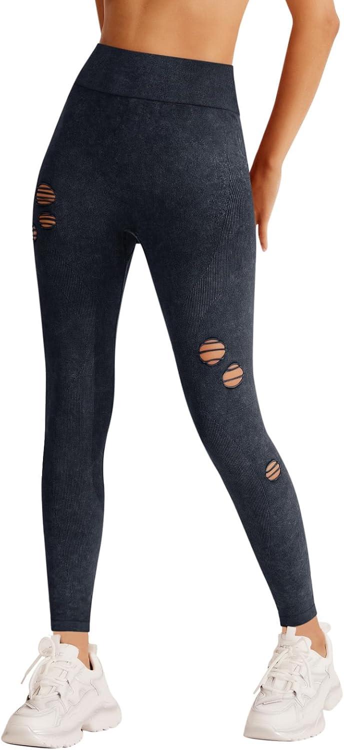imageREORIA Womens Ripped Tie Dye High Waist Yoga Pants Seamless Workout Leggings 2024 SpringSummer Designer Collection