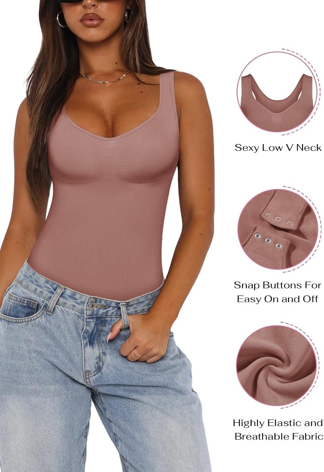 imageREORIA Womens Summer Tank Bodysuits Trendy Sexy Leotard V Neck Sleeveless Bodysuits TopsGray Purple