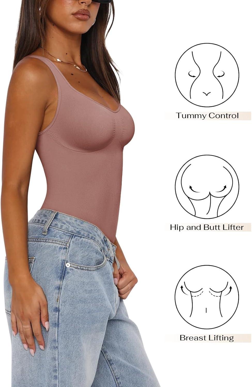 imageREORIA Womens Summer Tank Bodysuits Trendy Sexy Leotard V Neck Sleeveless Bodysuits TopsGray Purple
