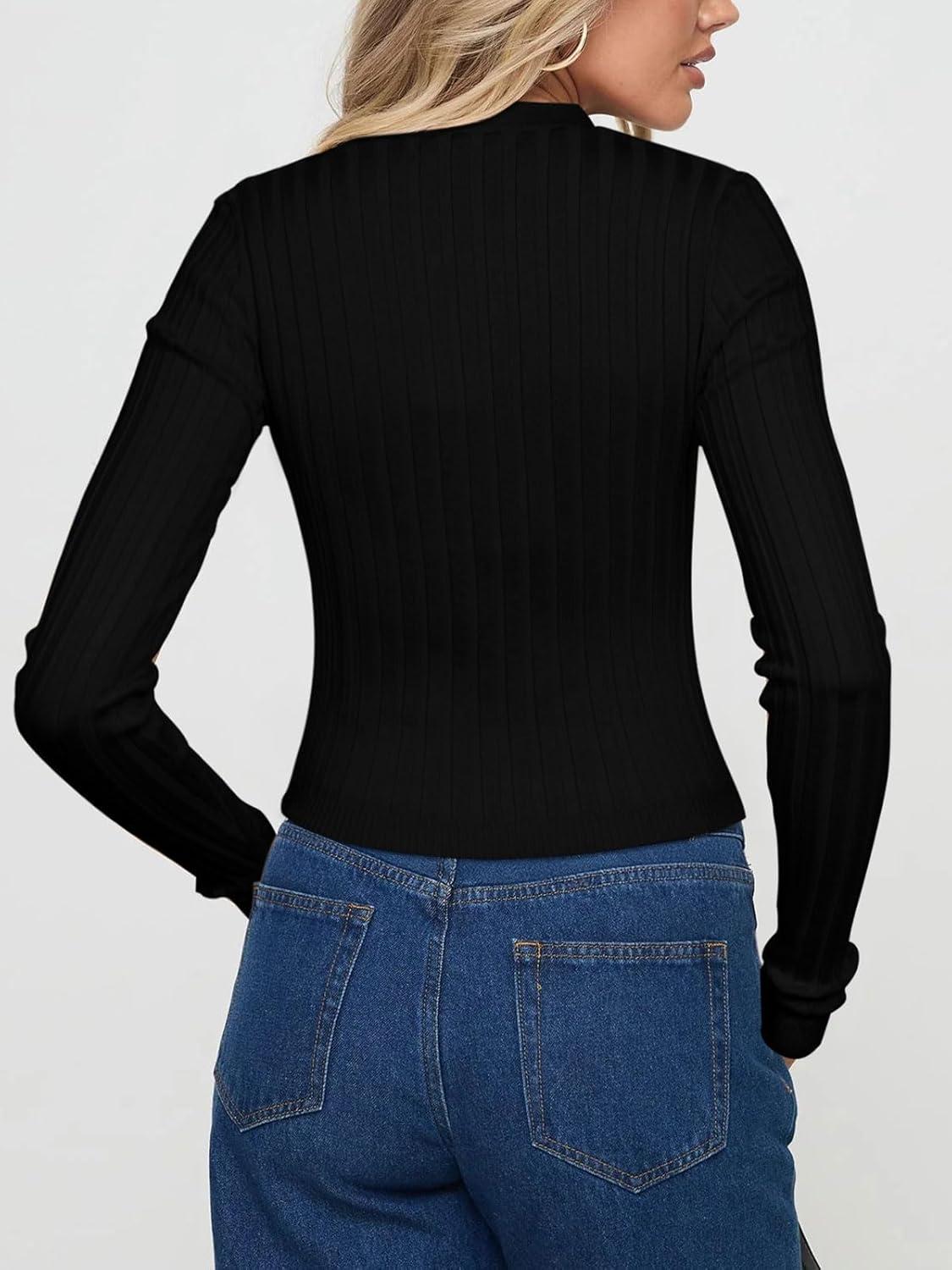 imageREORIA Womens Trendy V Neck Open Front Lightweight Button Down Knit Cardigan Long Sleeve Cropped Sweaters Fall OutfitsBlack