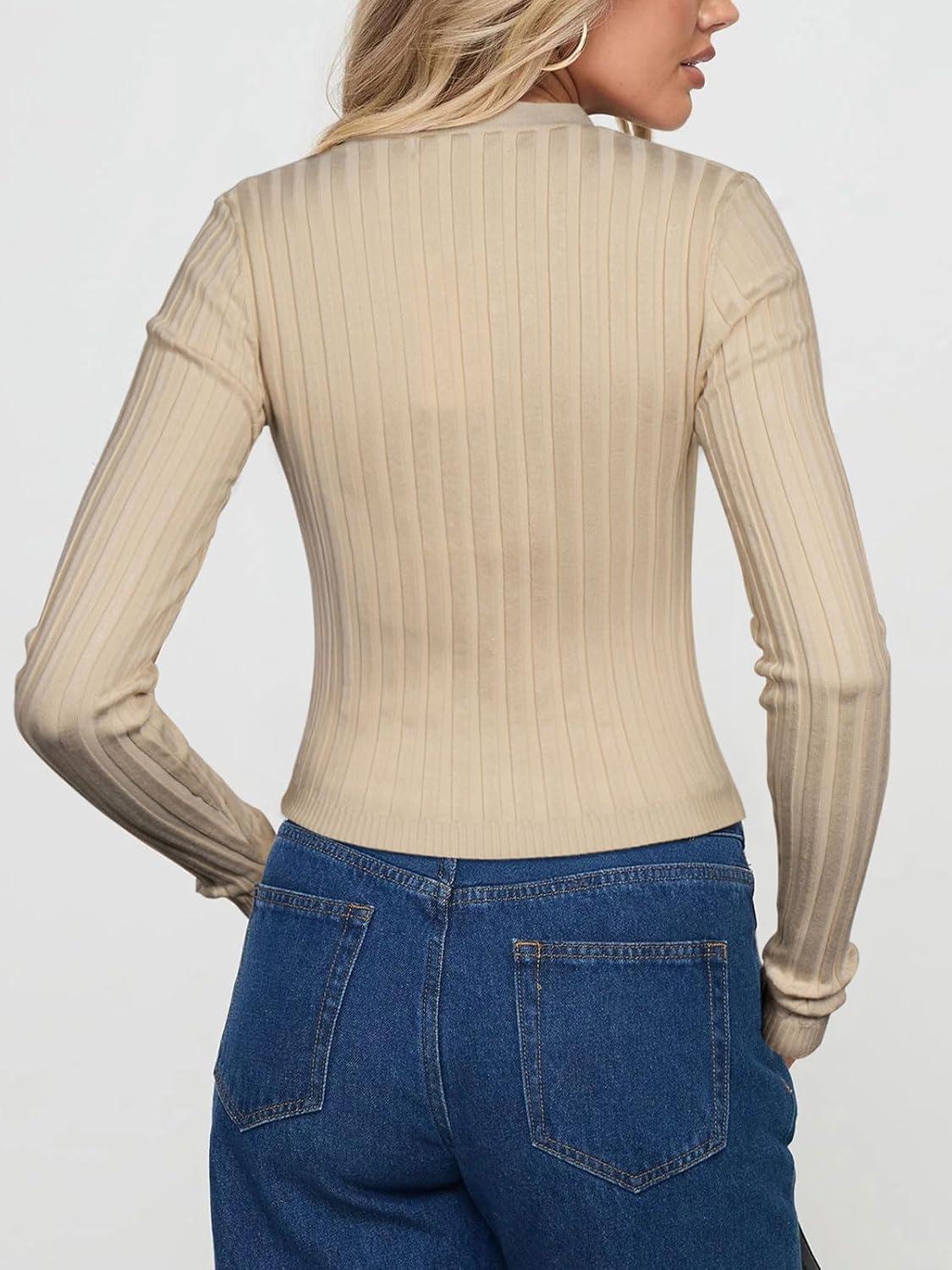 imageREORIA Womens Trendy V Neck Open Front Lightweight Button Down Knit Cardigan Long Sleeve Cropped Sweaters Fall OutfitsLight Apricot