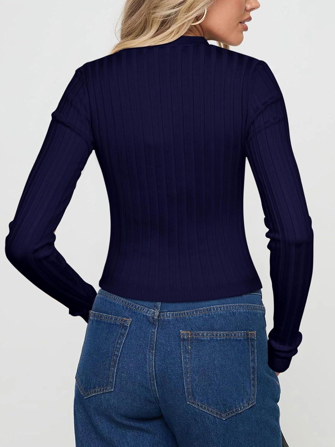 imageREORIA Womens Trendy V Neck Open Front Lightweight Button Down Knit Cardigan Long Sleeve Cropped Sweaters Fall OutfitsNavy Blue