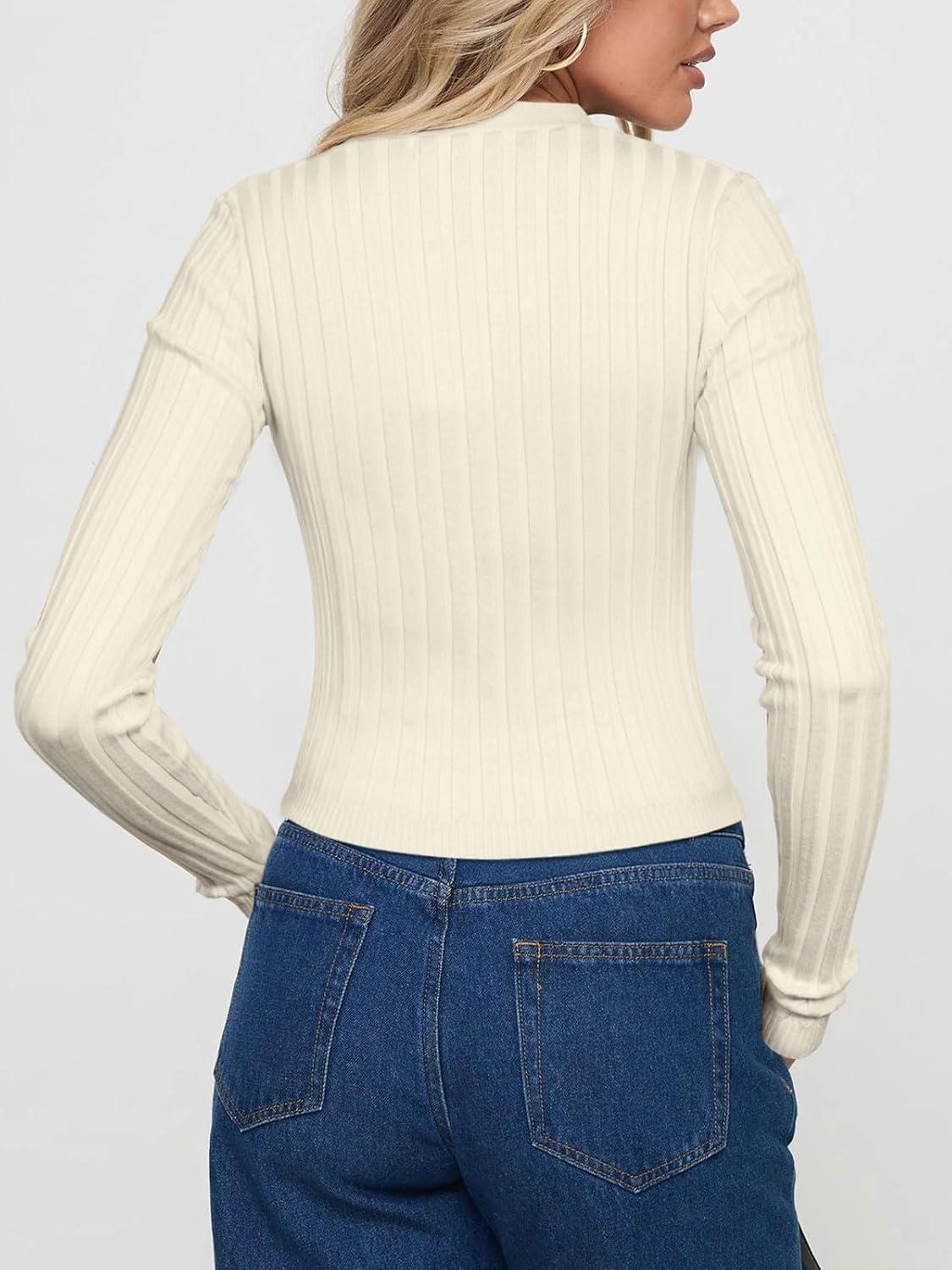 imageREORIA Womens Trendy V Neck Open Front Lightweight Button Down Knit Cardigan Long Sleeve Cropped Sweaters Fall OutfitsOffwhite