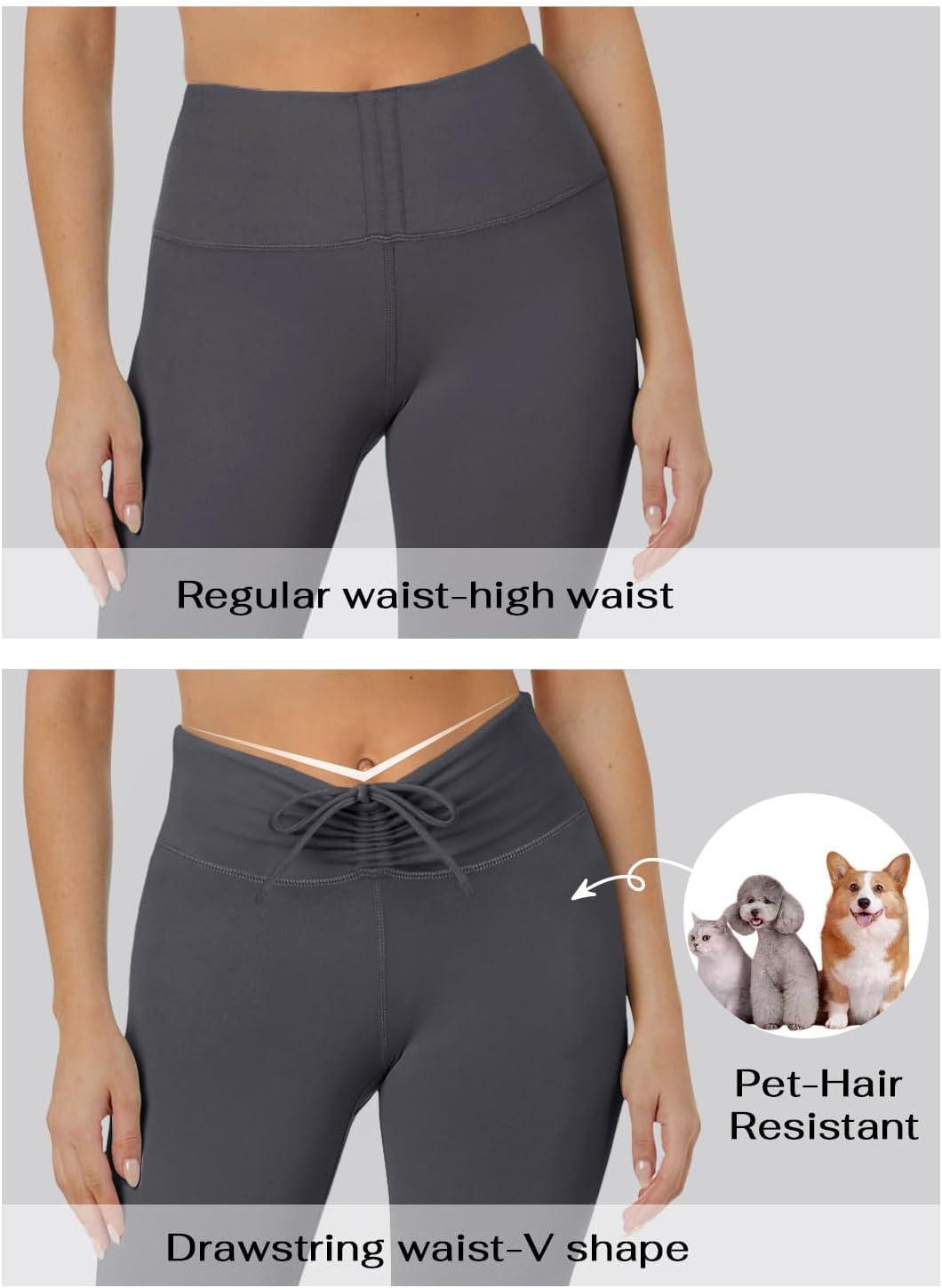 imageREORIA Workout Leggings for Women 25 Inches  High Waisted 78 Adjustable Drawstring Stretchy Yoga PantsDeep Grey