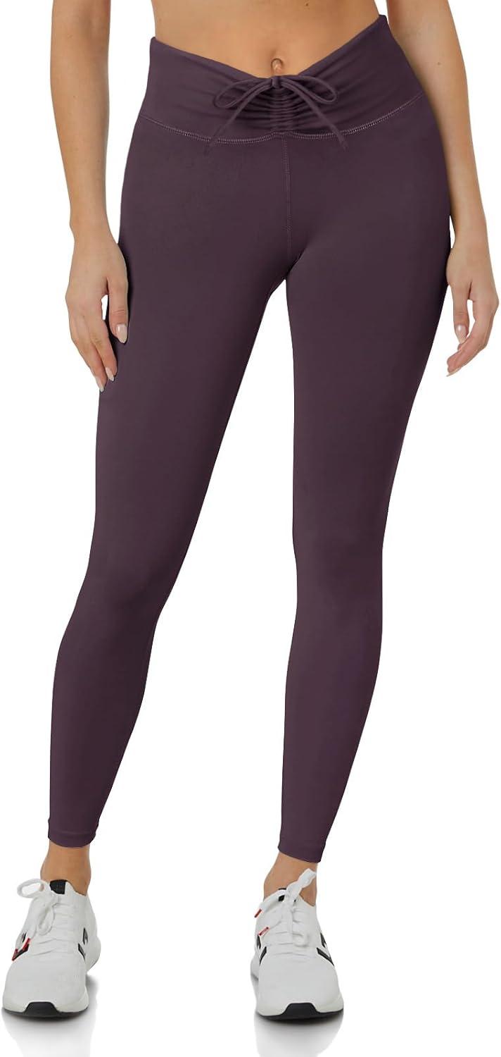 imageREORIA Workout Leggings for Women 25 Inches  High Waisted 78 Adjustable Drawstring Stretchy Yoga PantsDeep Purple