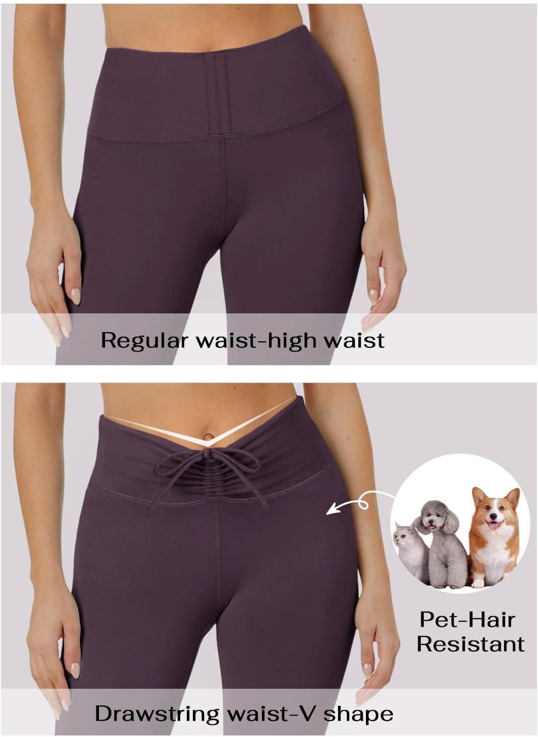 imageREORIA Workout Leggings for Women 25 Inches  High Waisted 78 Adjustable Drawstring Stretchy Yoga PantsDeep Purple