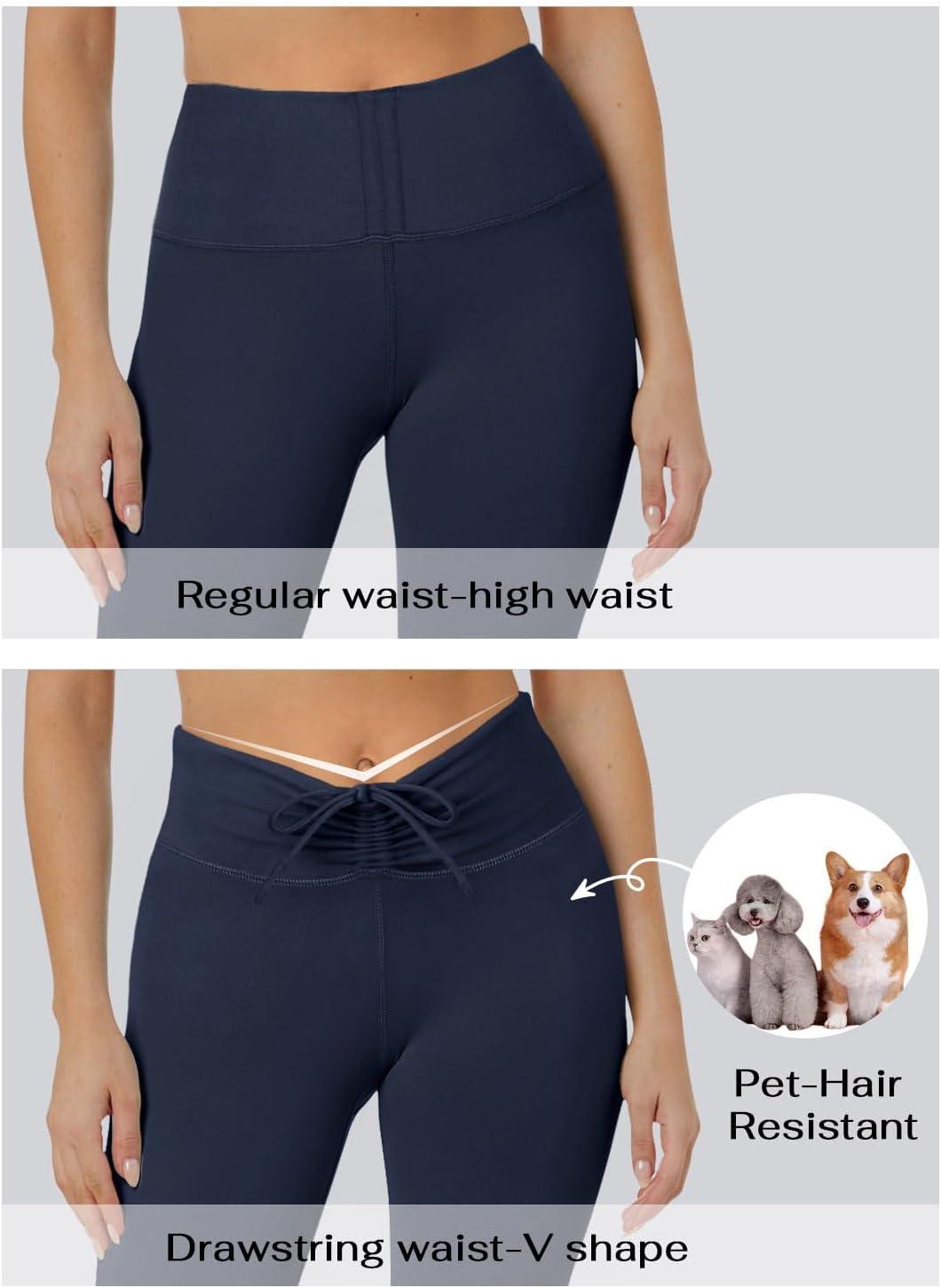 imageREORIA Workout Leggings for Women 25 Inches  High Waisted 78 Adjustable Drawstring Stretchy Yoga PantsNavy Blue