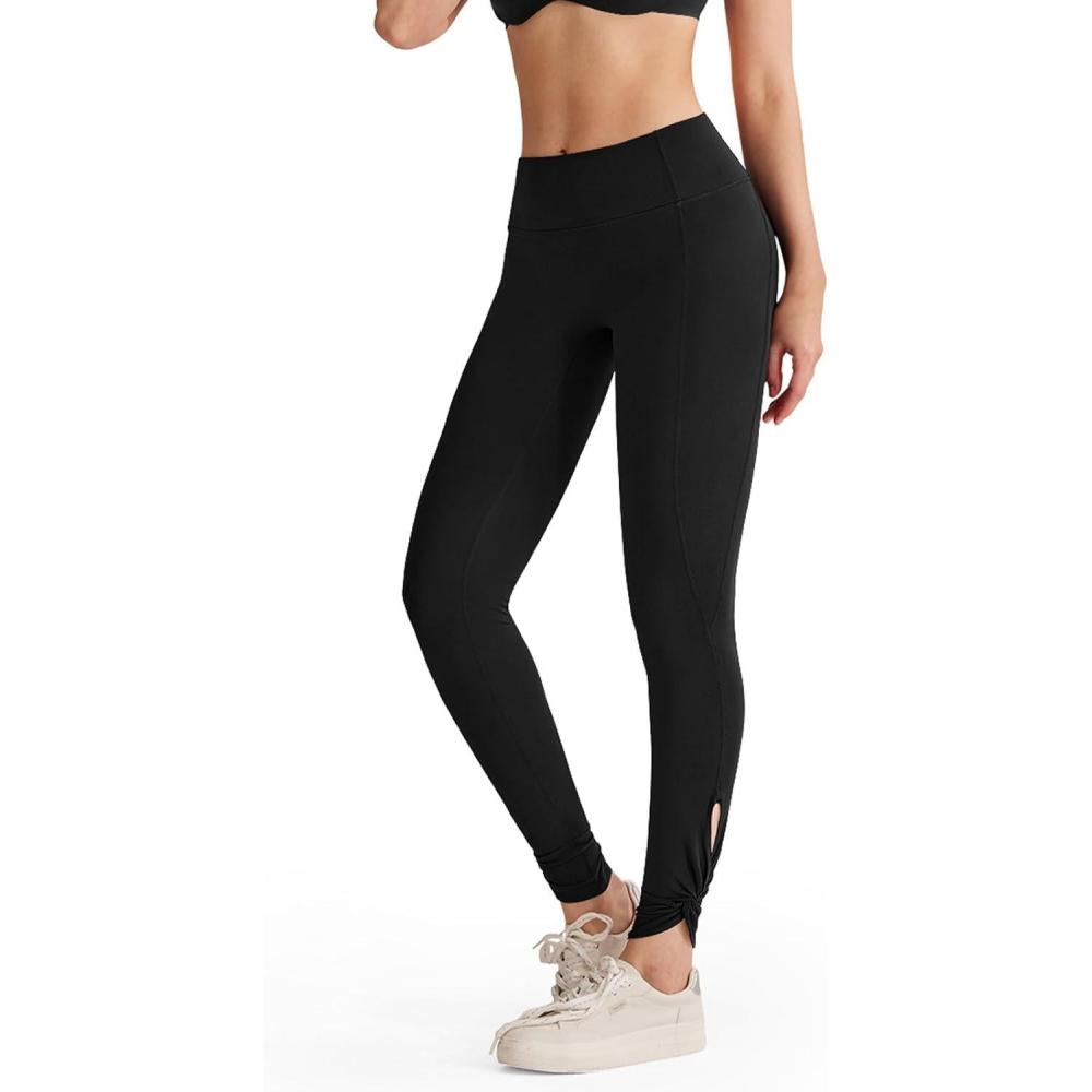 imageREORIA Womens Fashion Trendy Ankle Twist Knot Full Length Yoga Pants Stretchy Workout Lounge Legging 28Black
