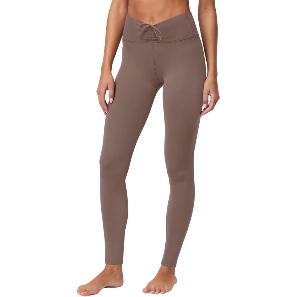imageREORIA Womens HighWaisted with Adjustable Drawstring Full Length Trendy Yoga Pants Stretchy Workout Lounge Legging 28Taupe