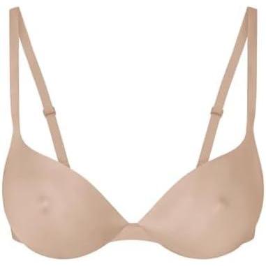 imageREORIA Womens Plunge Padded Nipple Push Up Bras Comfortable Smoothing Lightweight Supportive Underwire Push Up Tshirt Bras Clay 36D