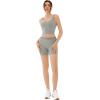 imageREORIA Matching Workout Sets for Women 2 Pieces Sleeveless Ribbed Crop Tank Mid Waist Shorts Lounge Yoga Outfits Active WearHeather Grey