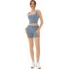 imageREORIA Matching Workout Sets for Women 2 Pieces Sleeveless Ribbed Crop Tank Mid Waist Shorts Lounge Yoga Outfits Active WearKyanite