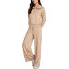 imageREORIA Women 2 Piece Outfits Fall Sweatsuit Oversized Sweatshirt Sweatpants Tracksuit Sweat Lounge Basic Matching Set 2024Khaki