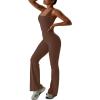 imageREORIA Women Trendy Summer Sexy Scoop Neck Sleeveless Backless Full Body Tummy Control Workout Bodycon Flare JumpsuitsCoffee
