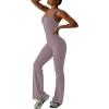 imageREORIA Women Trendy Summer Sexy Scoop Neck Sleeveless Backless Full Body Tummy Control Workout Bodycon Flare JumpsuitsHazy Lilac