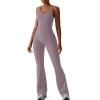 imageREORIA Women Trendy Summer Sexy Scoop Neck Sleeveless Backless Full Body Tummy Control Workout Bodycon Flare JumpsuitsHazy Lilac