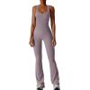 imageREORIA Women Trendy Summer Sexy Scoop Neck Sleeveless Backless Full Body Tummy Control Workout Bodycon Flare JumpsuitsHazy Lilac