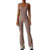imageREORIA Women Trendy Summer Sexy Scoop Neck Sleeveless Backless Full Body Tummy Control Workout Bodycon Flare JumpsuitsTaupe