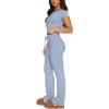 imageREORIA Womens 2 Piece Lounge Sets Short Sleeve Basic Tops Straight Leg Pants Comfy Casual Outfits TracksuitsLight Blue