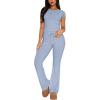 imageREORIA Womens 2 Piece Lounge Sets Short Sleeve Basic Tops Straight Leg Pants Comfy Casual Outfits TracksuitsLight Blue
