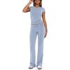 imageREORIA Womens 2 Piece Lounge Sets Short Sleeve Basic Tops Straight Leg Pants Comfy Casual Outfits TracksuitsLight Blue