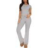 imageREORIA Womens 2 Piece Lounge Sets Short Sleeve Basic Tops Straight Leg Pants Comfy Casual Outfits TracksuitsLight Grey