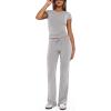imageREORIA Womens 2 Piece Lounge Sets Short Sleeve Basic Tops Straight Leg Pants Comfy Casual Outfits TracksuitsLight Grey