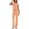 imageREORIA Womens 2 Piece Lounge Sets Short Sleeve Basic Tops Straight Leg Pants Comfy Casual Outfits TracksuitsPeach