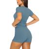 imageREORIA Womens 2 Piece Workout Sets Short Matching Casual Summer Outfits Slim Fitted Going Out Gym Yoga Athletic TracksuitsKyanite