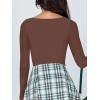 imageREORIA Womens Basic Sexy V Neck Double Lined Long Sleeve Slimming Going Out Thong Bodysuits TopsCoffee