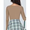 imageREORIA Womens Basic Sexy V Neck Double Lined Long Sleeve Slimming Going Out Thong Bodysuits TopsKhaki