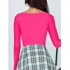 imageREORIA Womens Basic Sexy V Neck Double Lined Long Sleeve Slimming Going Out Thong Bodysuits TopsNeon Rose Red