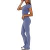 imageREORIA Womens Casual Outfits Soft Short Sleeve Crop Top Fold Over Flare Pants Y2K 2 Piece Pajama Lounge SetsBlue Nova