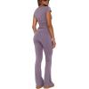 imageREORIA Womens Casual Outfits Soft Short Sleeve Crop Top Fold Over Flare Pants Y2K 2 Piece Pajama Lounge SetsHazy Lilac