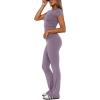 imageREORIA Womens Casual Outfits Soft Short Sleeve Crop Top Fold Over Flare Pants Y2K 2 Piece Pajama Lounge SetsHazy Lilac