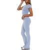 imageREORIA Womens Casual Outfits Soft Short Sleeve Crop Top Fold Over Flare Pants Y2K 2 Piece Pajama Lounge SetsLight Blue