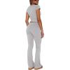 imageREORIA Womens Casual Outfits Soft Short Sleeve Crop Top Fold Over Flare Pants Y2K 2 Piece Pajama Lounge SetsLight Heather Grey