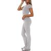 imageREORIA Womens Casual Outfits Soft Short Sleeve Crop Top Fold Over Flare Pants Y2K 2 Piece Pajama Lounge SetsLight Heather Grey