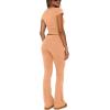 imageREORIA Womens Casual Outfits Soft Short Sleeve Crop Top Fold Over Flare Pants Y2K 2 Piece Pajama Lounge SetsPeach Fuzz
