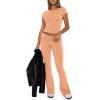 imageREORIA Womens Casual Outfits Soft Short Sleeve Crop Top Fold Over Flare Pants Y2K 2 Piece Pajama Lounge SetsPeach Fuzz
