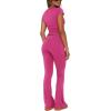 imageREORIA Womens Casual Outfits Soft Short Sleeve Crop Top Fold Over Flare Pants Y2K 2 Piece Pajama Lounge SetsRose Red