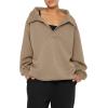 imageREORIA Womens Oversized Sweatshirts Fleece V Neck Pullover Tops Casual Comfy Fall Trendy Clothes 2024Khaki