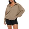 imageREORIA Womens Oversized Sweatshirts Fleece V Neck Pullover Tops Casual Comfy Fall Trendy Clothes 2024Khaki