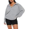 imageREORIA Womens Oversized Sweatshirts Fleece V Neck Pullover Tops Casual Comfy Fall Trendy Clothes 2024Light Grey