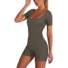 imageREORIA Womens Sexy Romper Scoop Neck Short Sleeve One Piece Workout Yoga Bodycon Short Casual JumpsuitGrey Green