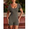 imageREORIA Womens Sexy Romper Scoop Neck Short Sleeve One Piece Workout Yoga Bodycon Short Casual JumpsuitGrey Green