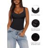 imageREORIA Womens Summer Tank Bodysuits Trendy Sexy Leotard V Neck Sleeveless Bodysuits TopsBlack