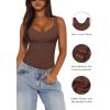 imageREORIA Womens Summer Tank Bodysuits Trendy Sexy Leotard V Neck Sleeveless Bodysuits TopsCoffee